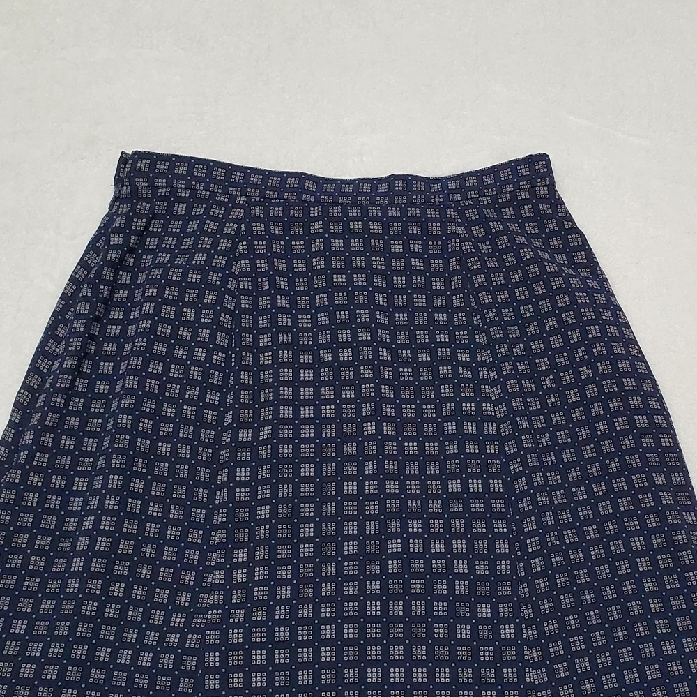 VINTAGE 90s Pendleton Navy Blue Square Print Cropped Blouse Flared Skirt Set 6 - Picture 14 of 16